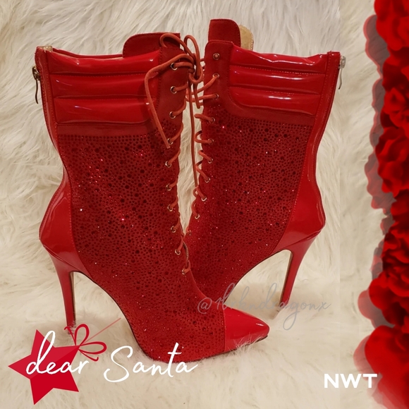 NWT HOLIDAY RIBBON RED CHRISTMAS BOOTIES Rose Red Dress Boots - Picture 16 of 16